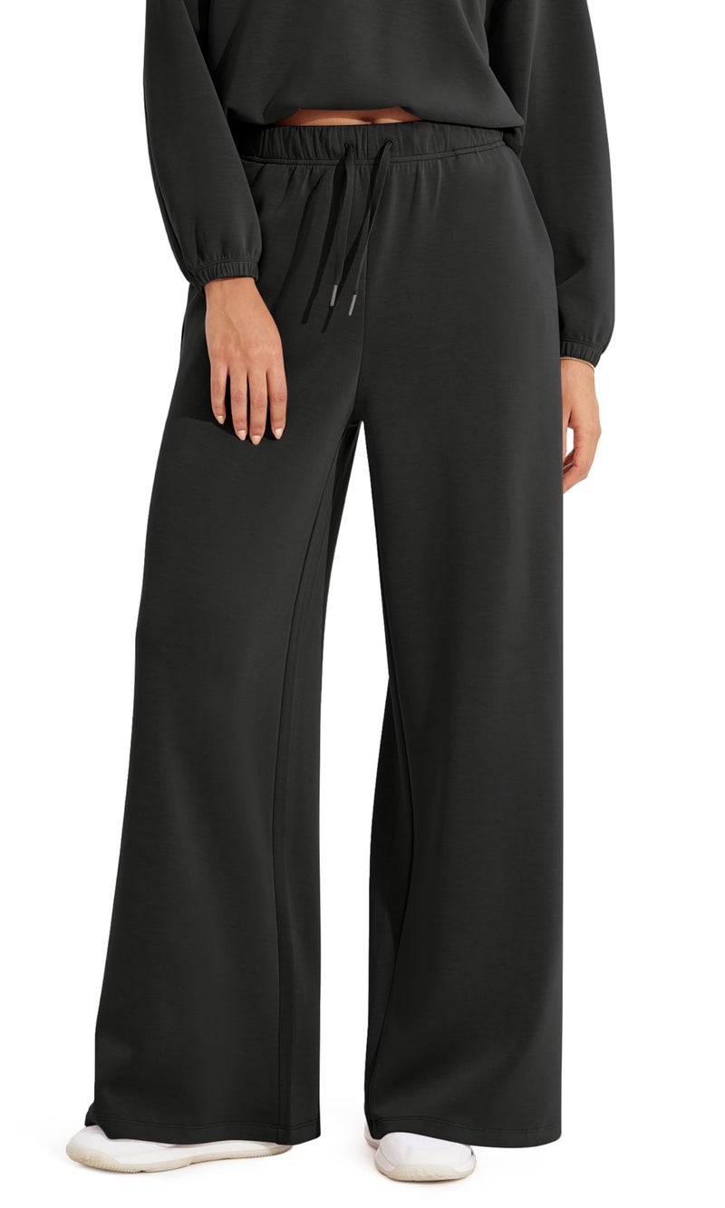 ODODOS Women's Modal Soft Extra Wide Leg Pants with Pockets Drawstring High Waist Pull-On Casual Pants, Black, Large - Image 1