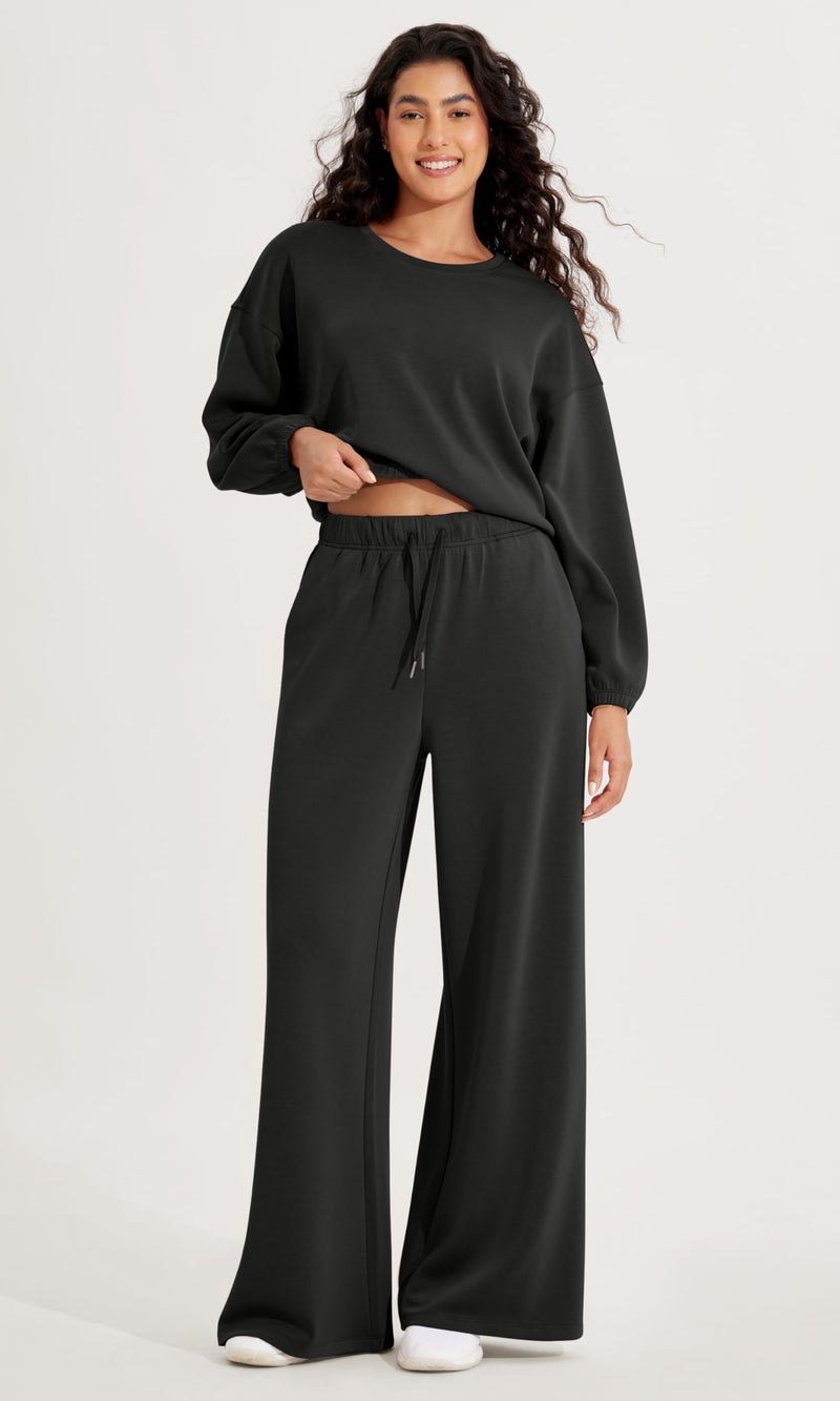 ODODOS Women's Modal Soft Extra Wide Leg Pants with Pockets Drawstring High Waist Pull-On Casual Pants, Black, Large - Image 5