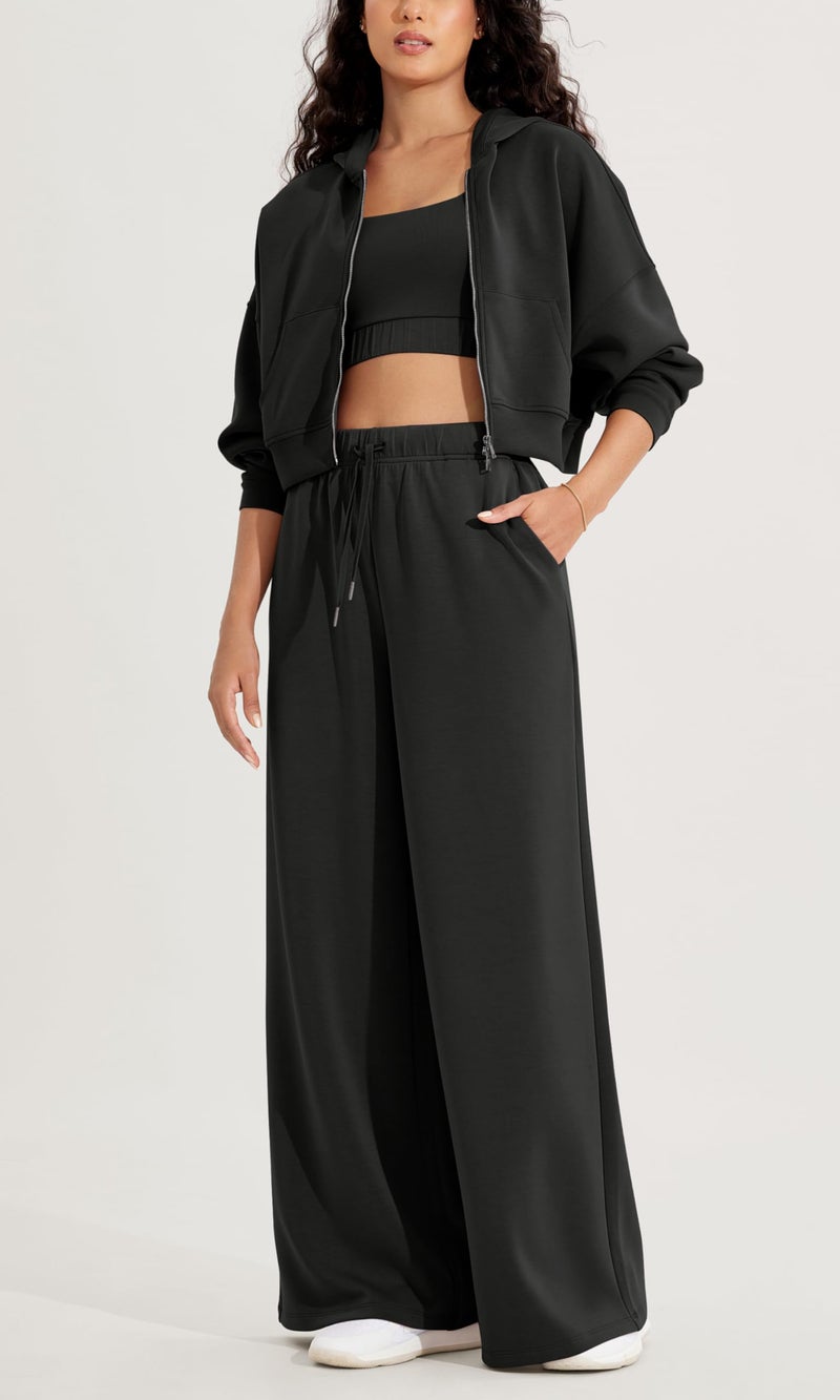 ODODOS Women's Modal Soft Extra Wide Leg Pants with Pockets Drawstring High Waist Pull-On Casual Pants, Black, Large - Image 3