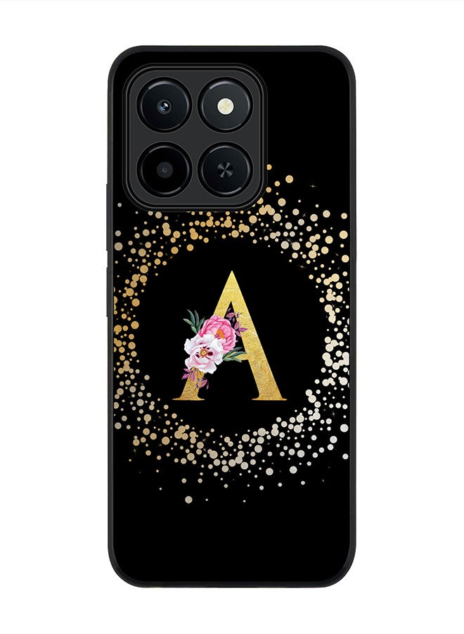 غطاء Honor X6c، حماية كاميرا نحيفة، غطاء هاتف مضاد للصدمات - مونوغرام زهور مخصص - أ (أسود)