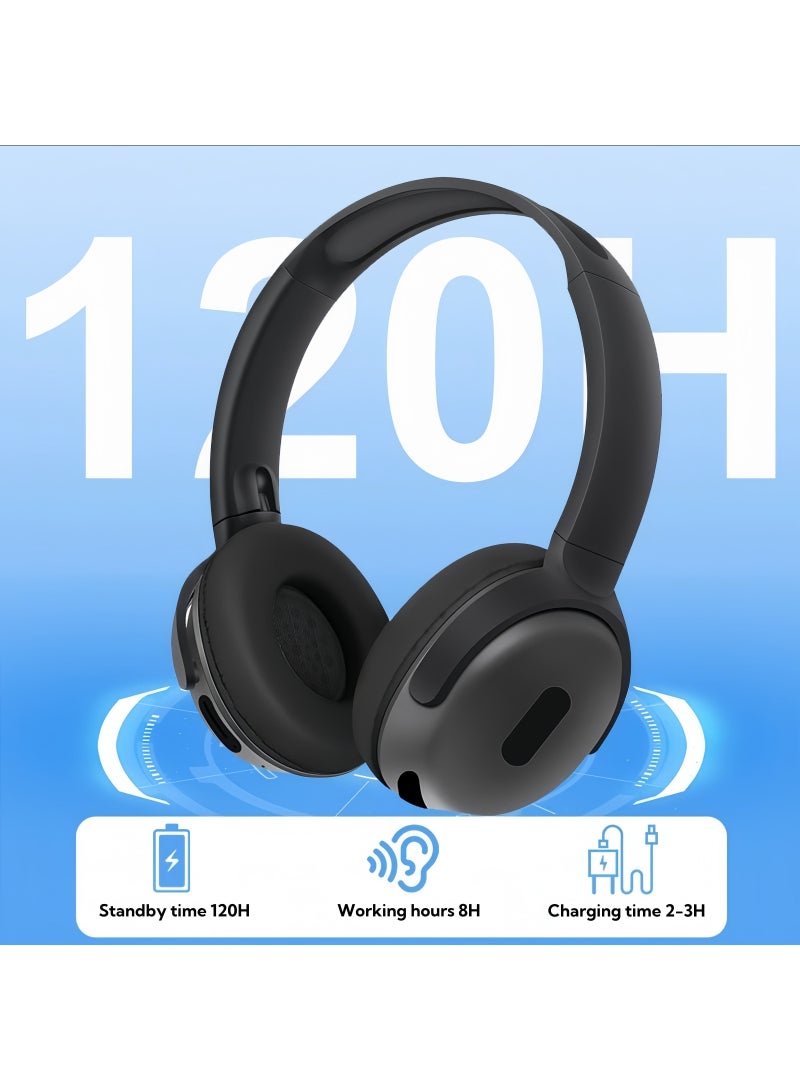 سماعة رأس لاسلكية بلوتوث 5.3 Aux مع ميكروفون، التحكم في المسار، إدارة المكالمات، سماعات الرأس، شحن من النوع C، الاقتران التلقائي لنظام Android/iOS، سماعة الألعاب، أسود - Image 2