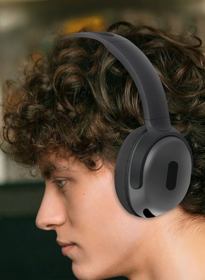 سماعة رأس لاسلكية بلوتوث 5.3 Aux مع ميكروفون، التحكم في المسار، إدارة المكالمات، سماعات الرأس، شحن من النوع C، الاقتران التلقائي لنظام Android/iOS، سماعة الألعاب، أسود - Image 3