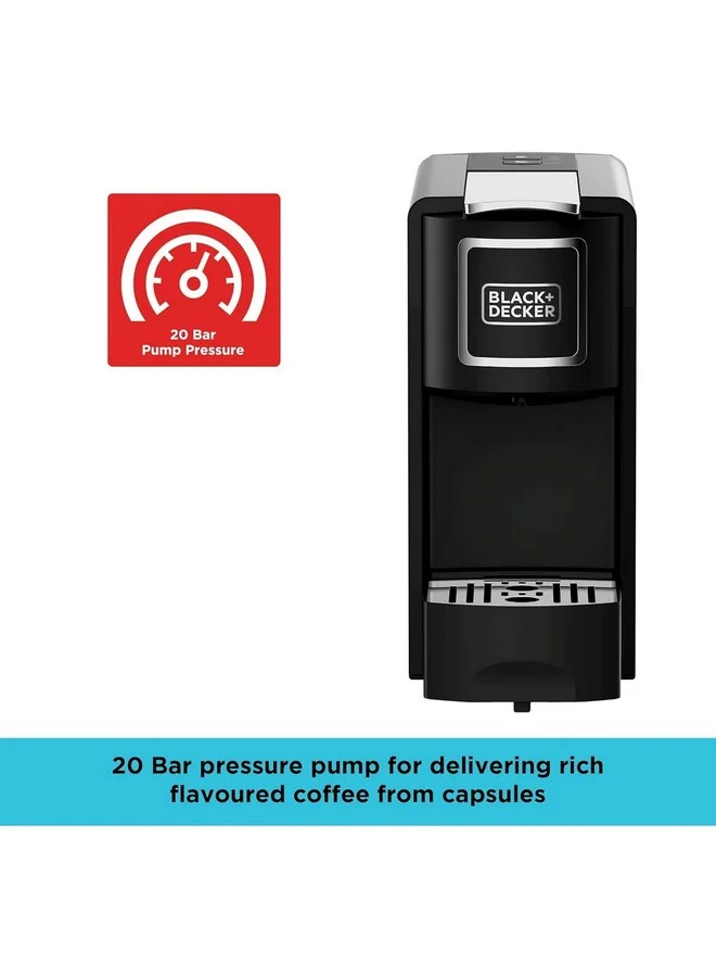 BLACK+DECKER 1140W Capsule Coffee Maker Black and Silver 600 ml CCM100-B5