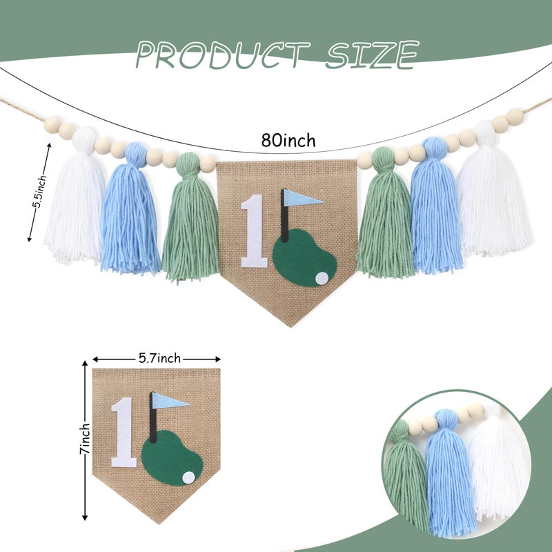 FUTNH Golf Theme 1st Birthday Tassels High Chair Banner - Green Blue Golf Hole In One First Birthday Decorations - Image 2