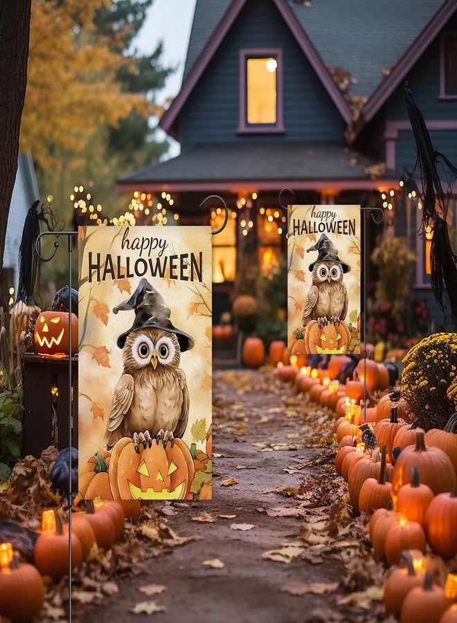 HBYDO Happy Halloween Garden Flag, 12x18 Inch Vertical Double Sided Burlap Pumpkin Owl Halloween Yard Flag, Yard Sign for Holiday Outside Decorations Garden Yard - Image 4