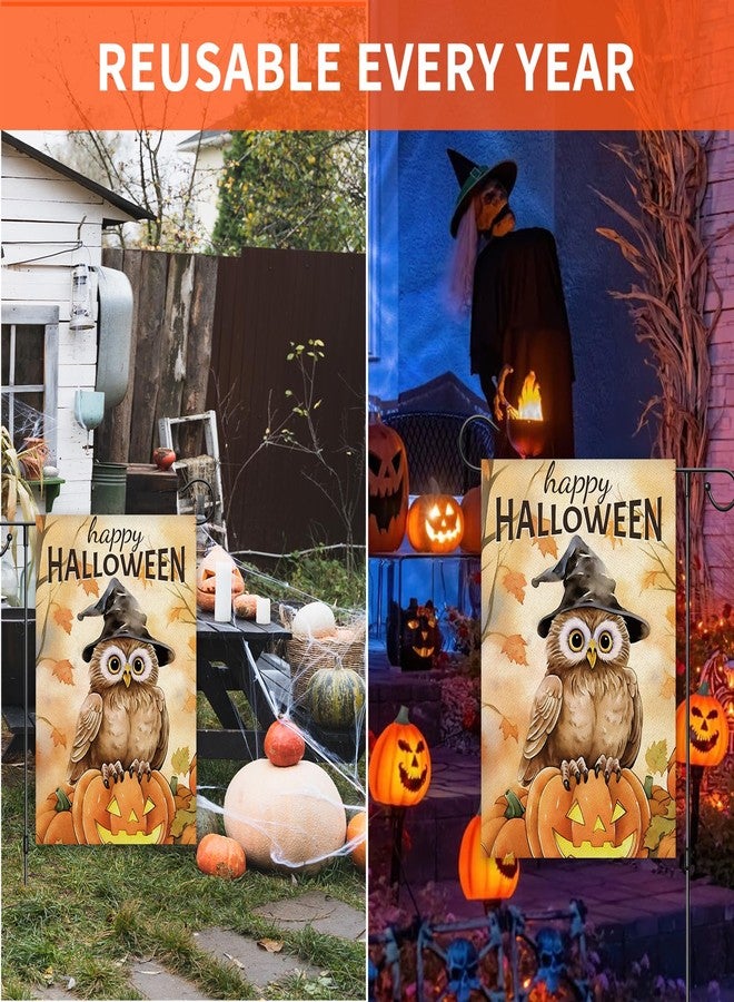 HBYDO Happy Halloween Garden Flag, 12x18 Inch Vertical Double Sided Burlap Pumpkin Owl Halloween Yard Flag, Yard Sign for Holiday Outside Decorations Garden Yard - Image 3