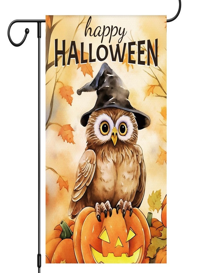 HBYDO Happy Halloween Garden Flag, 12x18 Inch Vertical Double Sided Burlap Pumpkin Owl Halloween Yard Flag, Yard Sign for Holiday Outside Decorations Garden Yard - Image 1