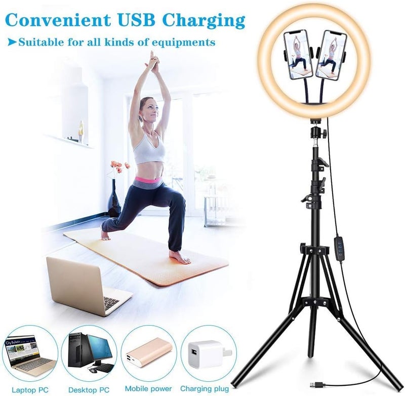 MINIBIRD 12" Ring Light with Tripod Stand & 2 Phone Holder, Dimmable USB Beauty Ring Lights with Bluetooth Remote, LED Selfie Ring Light for Photography/Makeup/Live Stream,Compatible with iPhone and Android - Image 5