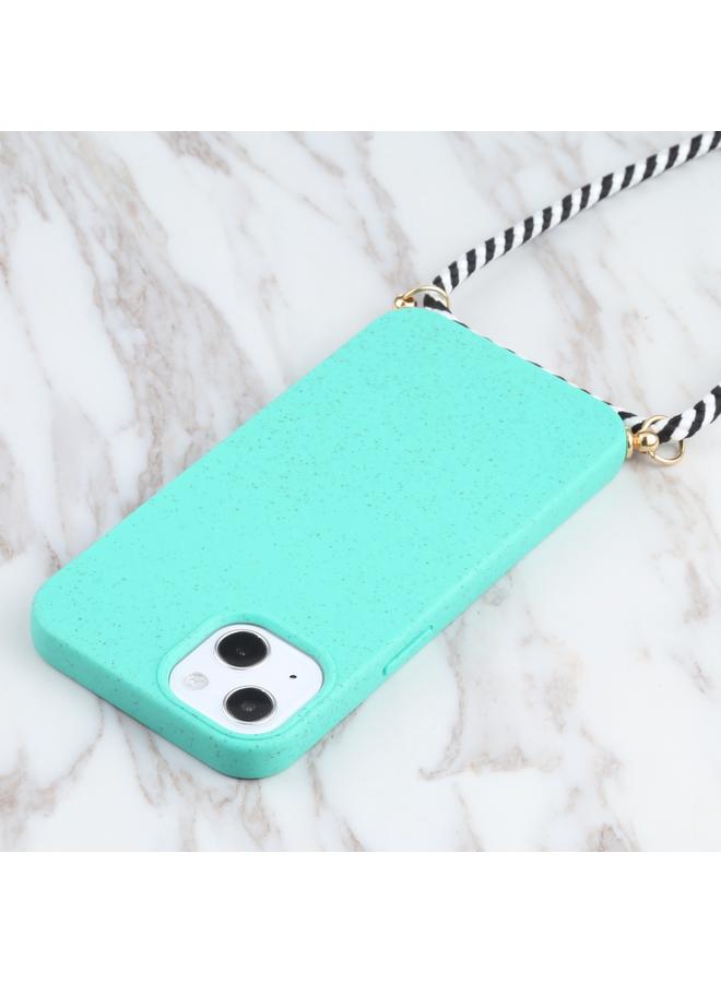 اس-توب جراب لهاتف iPhone 13 mini مصنوع من مادة قش القمح + جراب مقاوم للصدمات من مادة TPU مع حبل للرقبة - Image 4