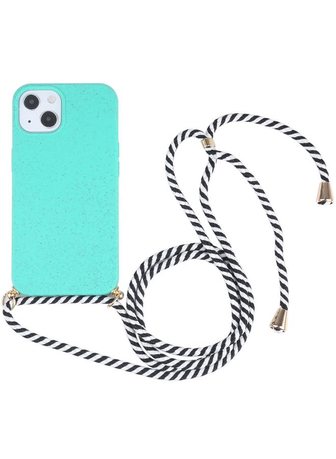 اس-توب جراب لهاتف iPhone 13 mini مصنوع من مادة قش القمح + جراب مقاوم للصدمات من مادة TPU مع حبل للرقبة - Image 1