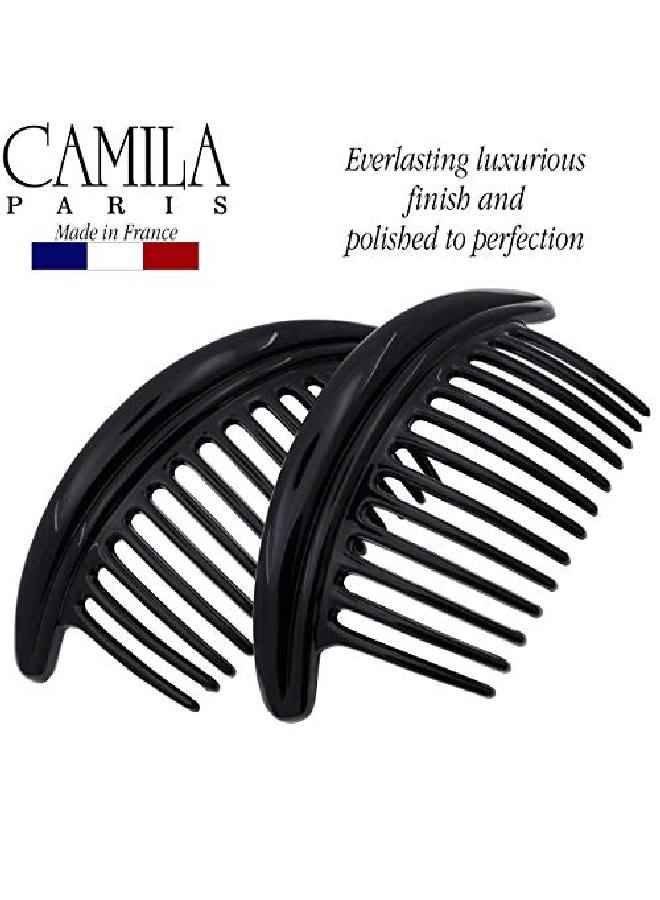 CAMILA Paris Mp978/2 French Hair Side Combs Large 65 Inch Black Curved Flexible Durable Cellulose Hair Combs Strong Hold Hair Clips For Women No Slip Styling Girls Hair Accessories Made In France - Image 4