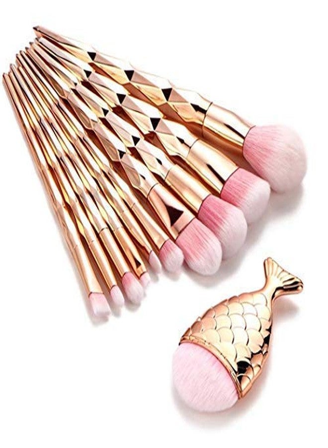 ستارت مايكرز مجموعة فرش مكياج من الألياف الصناعية بمقبض ماسي وذيل سمكة من ستارت ميكرز، مناسبة لكريم الأساس وظلال العيون - 11 قطعة - Image 4