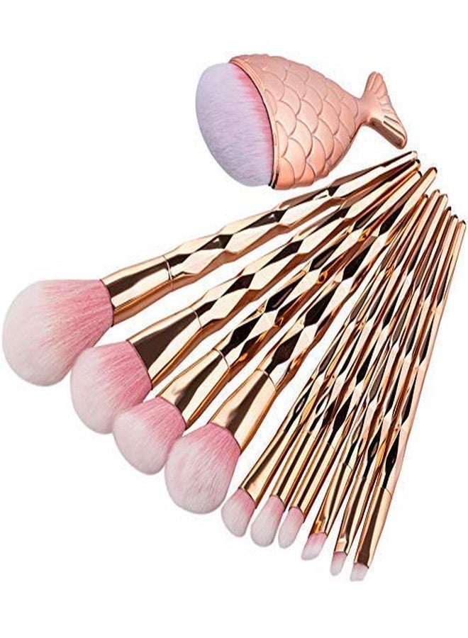 ستارت مايكرز مجموعة فرش مكياج من الألياف الصناعية بمقبض ماسي وذيل سمكة من ستارت ميكرز، مناسبة لكريم الأساس وظلال العيون - 11 قطعة - Image 1