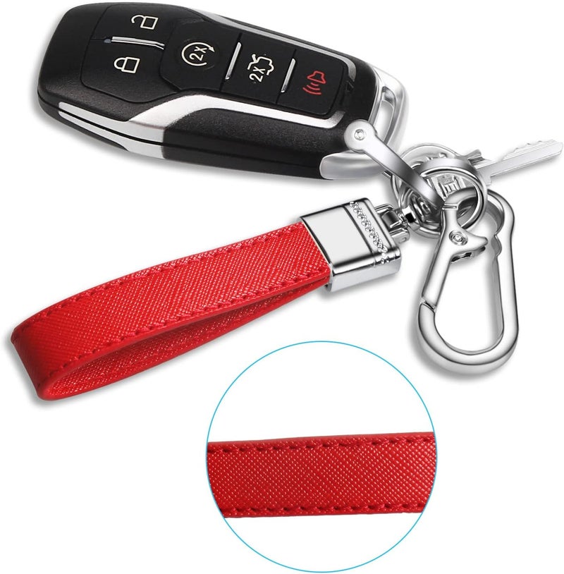 QBUC Genuine Leather Car Keychain,Universal Heavy Duty Metal Key Chain Accessories,Car Fob Key Keychain Holder with 360 Degree Rotatable Snap Swivel and Anti-Lost D-Ring for Men Women（Red） - Image 5