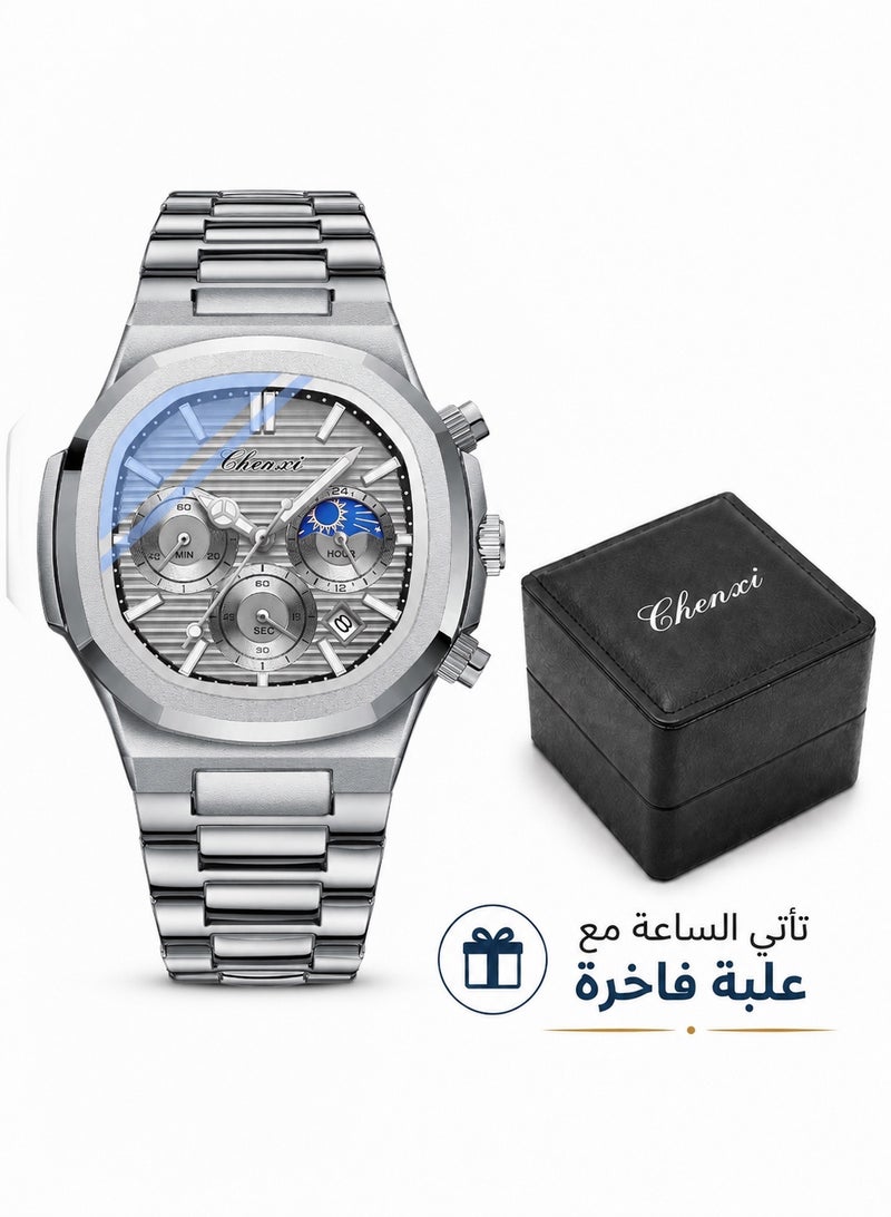 Chenxi Men’s Quartz Wrist Watch with Luxury Modern Design, Water Resistant, Scratch-Resistant Glass, Full Stainless Steel with Elegant Box - Image 1