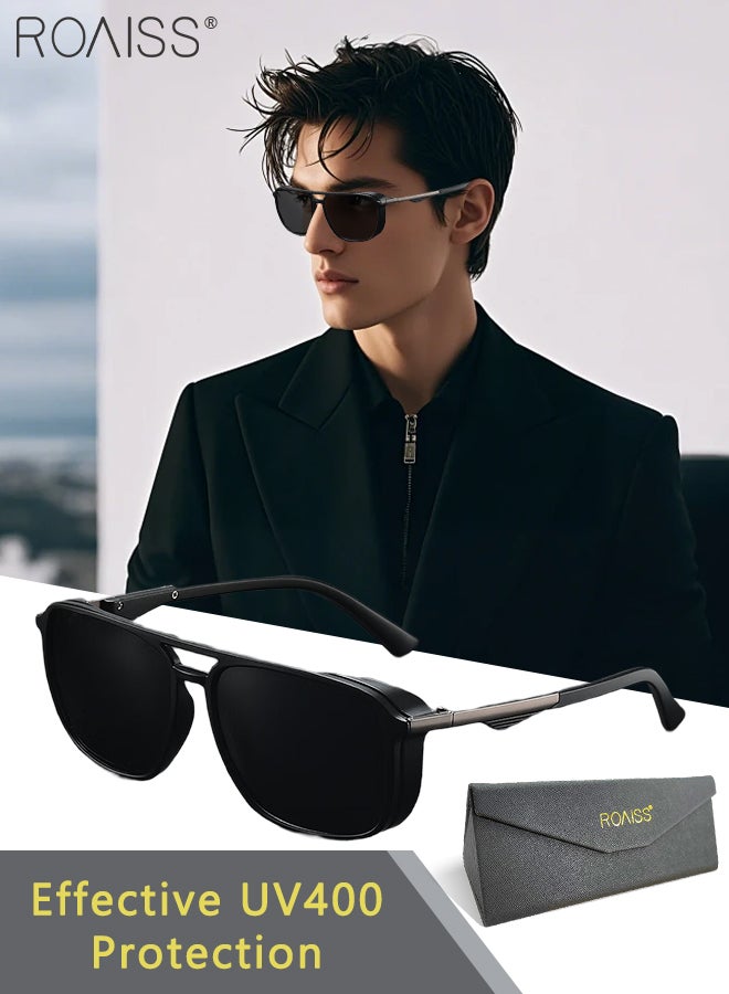 roaiss Men's Polarized Square Sunglasses, UV400 Protection Sun Glasses with TR Temple, Fashion Anti-Glare Sun Shades for Driving Traveling Hunting with Case 58mm (Black) - Image 1