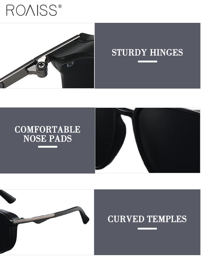 roaiss Men's Polarized Square Sunglasses, UV400 Protection Sun Glasses with TR Temple, Fashion Anti-Glare Sun Shades for Driving Traveling Hunting with Case 58mm (Black) - Image 4