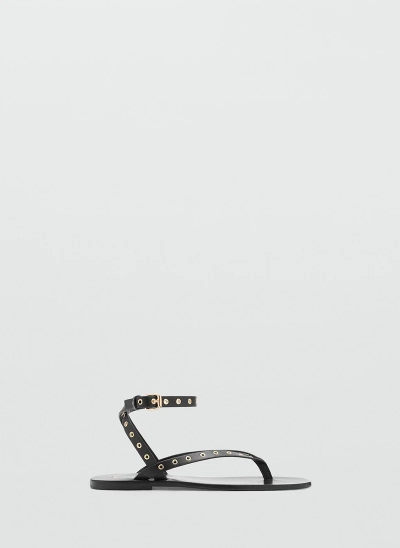MANGO Leather Sandals With Eyelet Straps