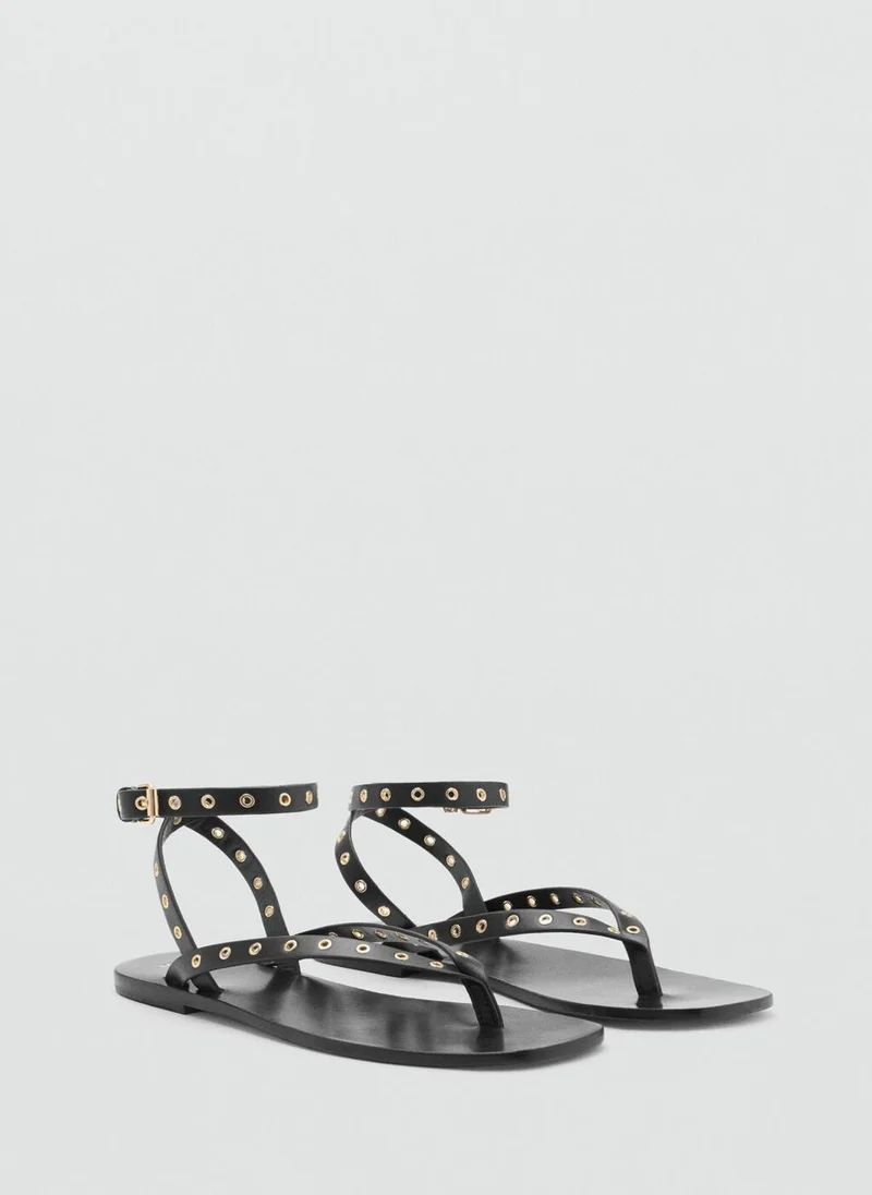 MANGO Leather Sandals With Eyelet Straps