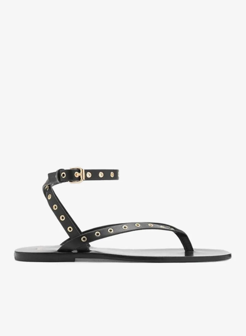 MANGO Leather Sandals With Eyelet Straps