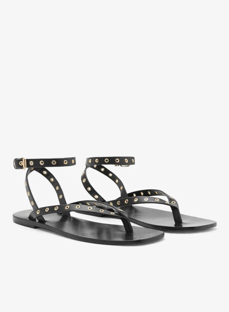 MANGO Leather Sandals With Eyelet Straps