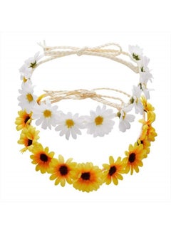 ZYOUNG 2 Pcs Fashion Flower Headband Sunflower Hair Wreath Festival Hair Band Bridal Headpiece  - Image 1