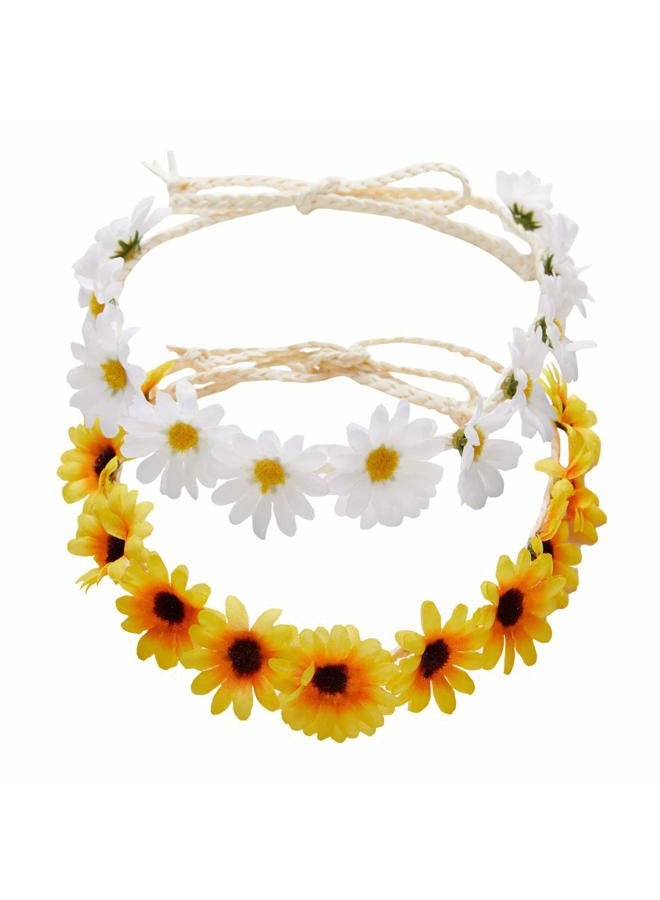 ZYOUNG 2 Pcs Fashion Flower Headband Sunflower Hair Wreath Festival Hair Band Bridal Headpiece - Image 1