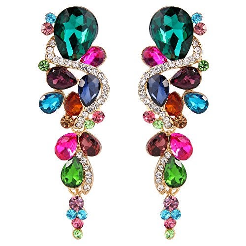 BriLove Women's Wedding Bridal Dangle Earrings Bohemian Boho Crystal Multiple Teardrop Chandelier Long Jewelry Multicolor - Image 1