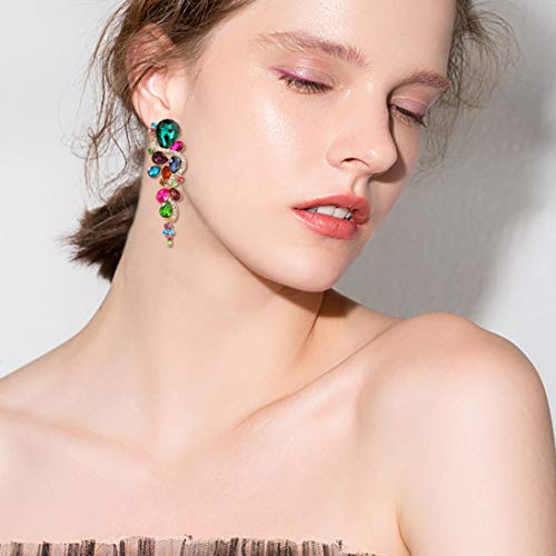 BriLove Women's Wedding Bridal Dangle Earrings Bohemian Boho Crystal Multiple Teardrop Chandelier Long Jewelry Multicolor - Image 4