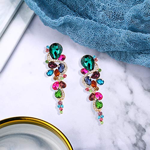 BriLove Women's Wedding Bridal Dangle Earrings Bohemian Boho Crystal Multiple Teardrop Chandelier Long Jewelry Multicolor - Image 5