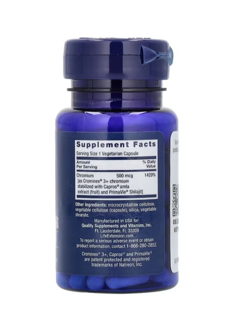 Life Extension Optimized Chromium with Crominex 3+ 500 mcg 60 Vegetarian Capsules - Image 2