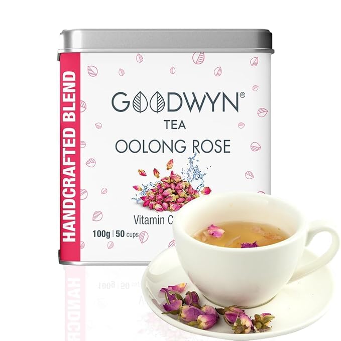 Goodwyn Oolong Rose Tea (100g) - Loose Leaf Assam Tea with Real Rose Petals | Caffeine-Free | Supports Digestion, Relaxation & Skin Health | Export Quality | Trusted by 1000+ Hotels | Reusable Tin Can - Image 1