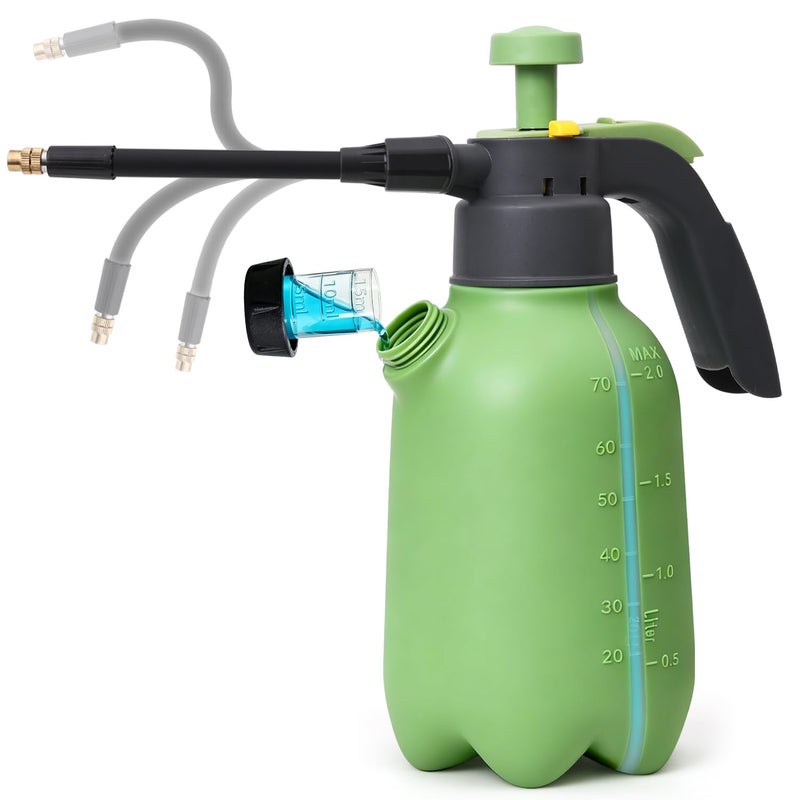 T4U 1/2 Gallon Pump Sprayer with Flexible Adjustable Nozzle, PP Hand Pump Pressure Sprayer with Built-in Measuring Cup for Home Garden Plant Care and Household Cleaning, Indoor & Outdoor Use - Image 1