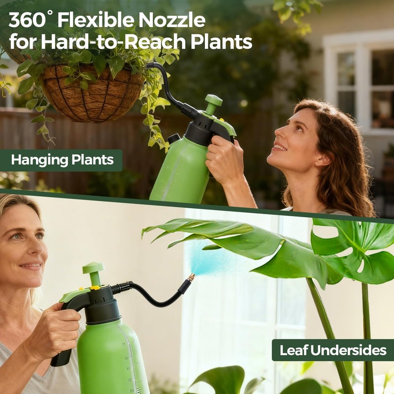 T4U 1/2 Gallon Pump Sprayer with Flexible Adjustable Nozzle, PP Hand Pump Pressure Sprayer with Built-in Measuring Cup for Home Garden Plant Care and Household Cleaning, Indoor & Outdoor Use - Image 4