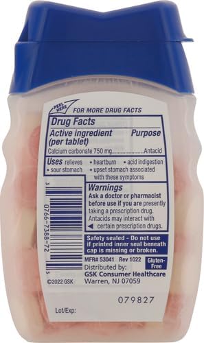 TUMS أقراص مضادة للحموضة قابلة للمضغ خالية من السكر بقوة إضافية لتخفيف حرقة المعدة بنكهة البطيخ والتوت 80 حبة عبوة من 4 - Image 3