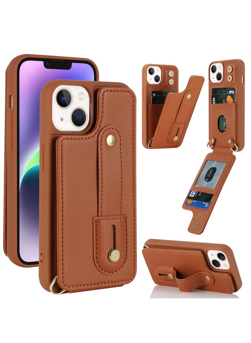 جراب هاتف، غطاء لجهاز iPhone 15، جراب محفظة كروس بودي مع حامل فتحة للبطاقات، غطاء واقٍ للكتف بحزام معصم - Image 2