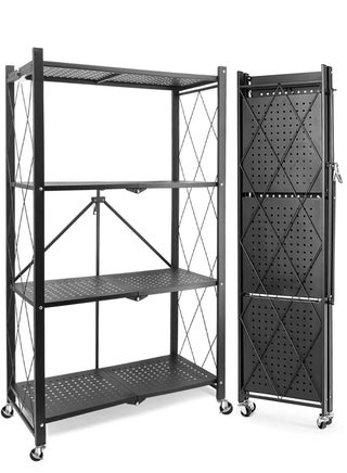 4-Tier Collapsible Storage Rack With Wheels Large Capacity Shelving Unit Freestanding Metal Wire Shelves No Assembly Organizer Required Durable Scratch Resistant Black - pzsku/ZAFA5E9D42F195D840ED9Z/45/_/1686303660/7a786023-d0dd-478d-96cd-20391ad3724b