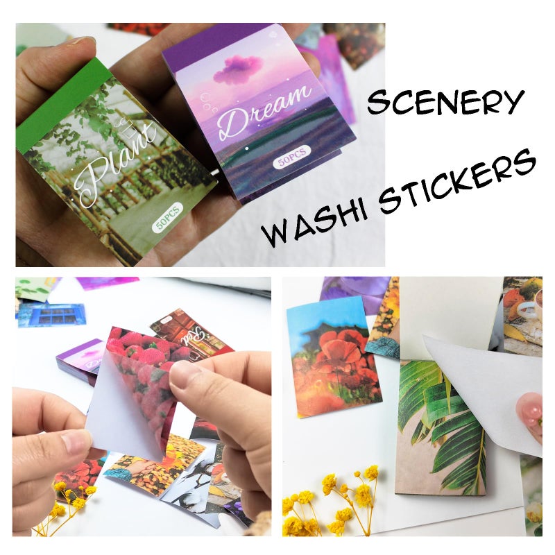 Prstincol 6 Sets 300 Pcs Washi Stickers Set Assorted Colors Aesthetic Sticker Book for Journaling, Daily Scenery Life Stuff Decorative Paper Sticker Decals for Scrapbooking Junk Journal Diary Album - Image 4