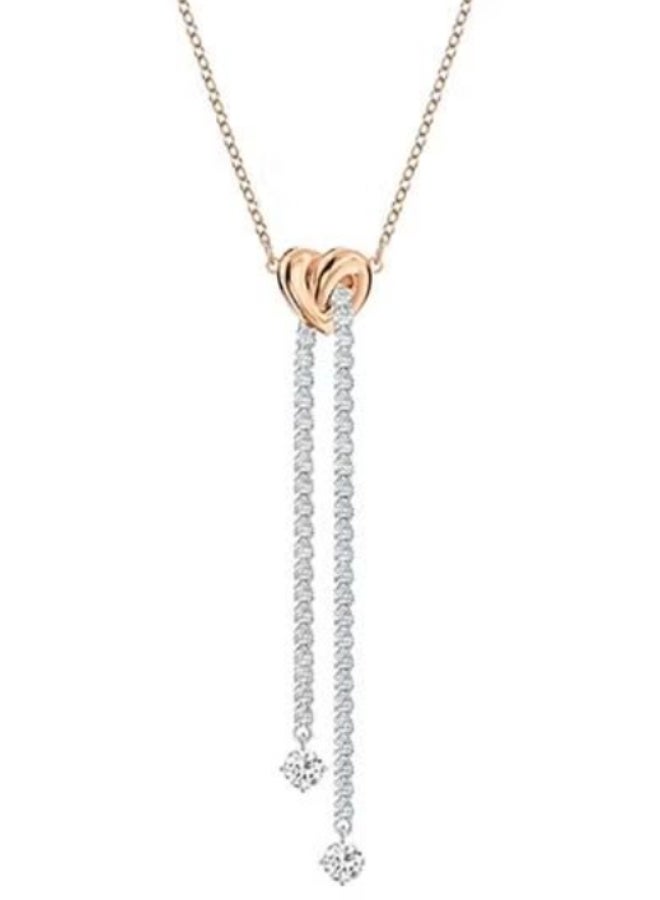 Swan Rose Gold-Tone Crystal Tassel Heart Y-Drop Necklace