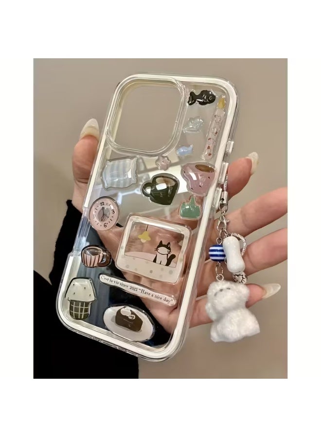 Temu A transparent, shockproof phone case with a cute dog chain and 3D cartoon design; a stylish, modern case compatible with iPhone 14. - Image 1