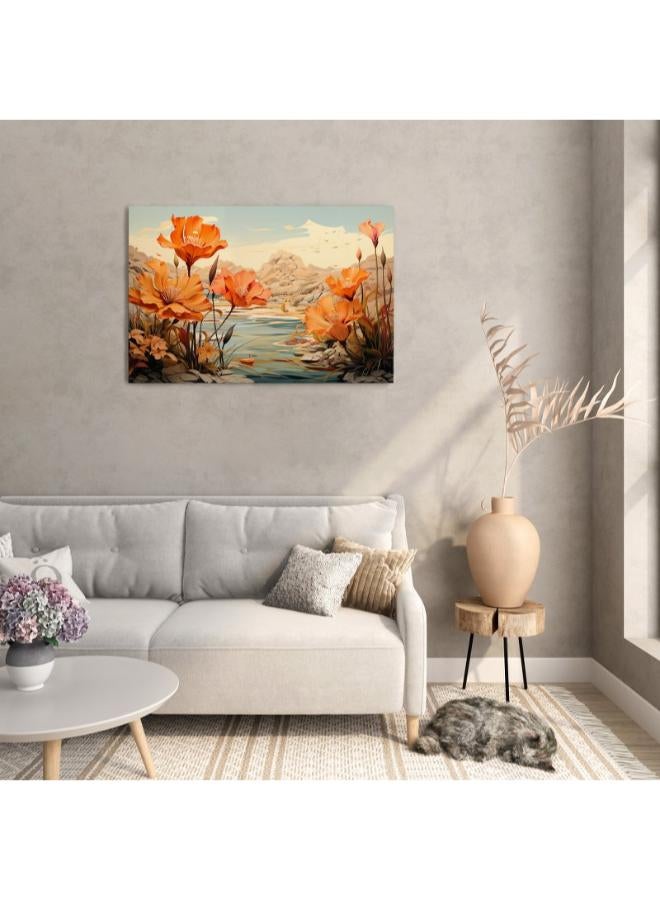 Floral watercolor summer poster with tropical leaves Printed Canvas wall art 60x40