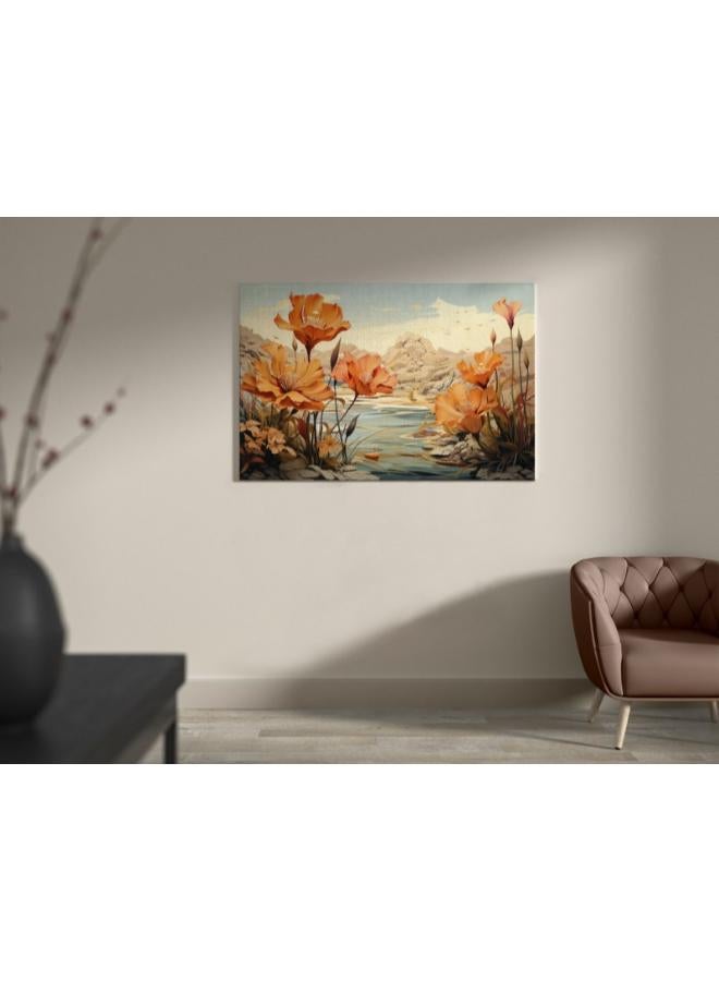 Floral watercolor summer poster with tropical leaves Printed Canvas wall art 60x40