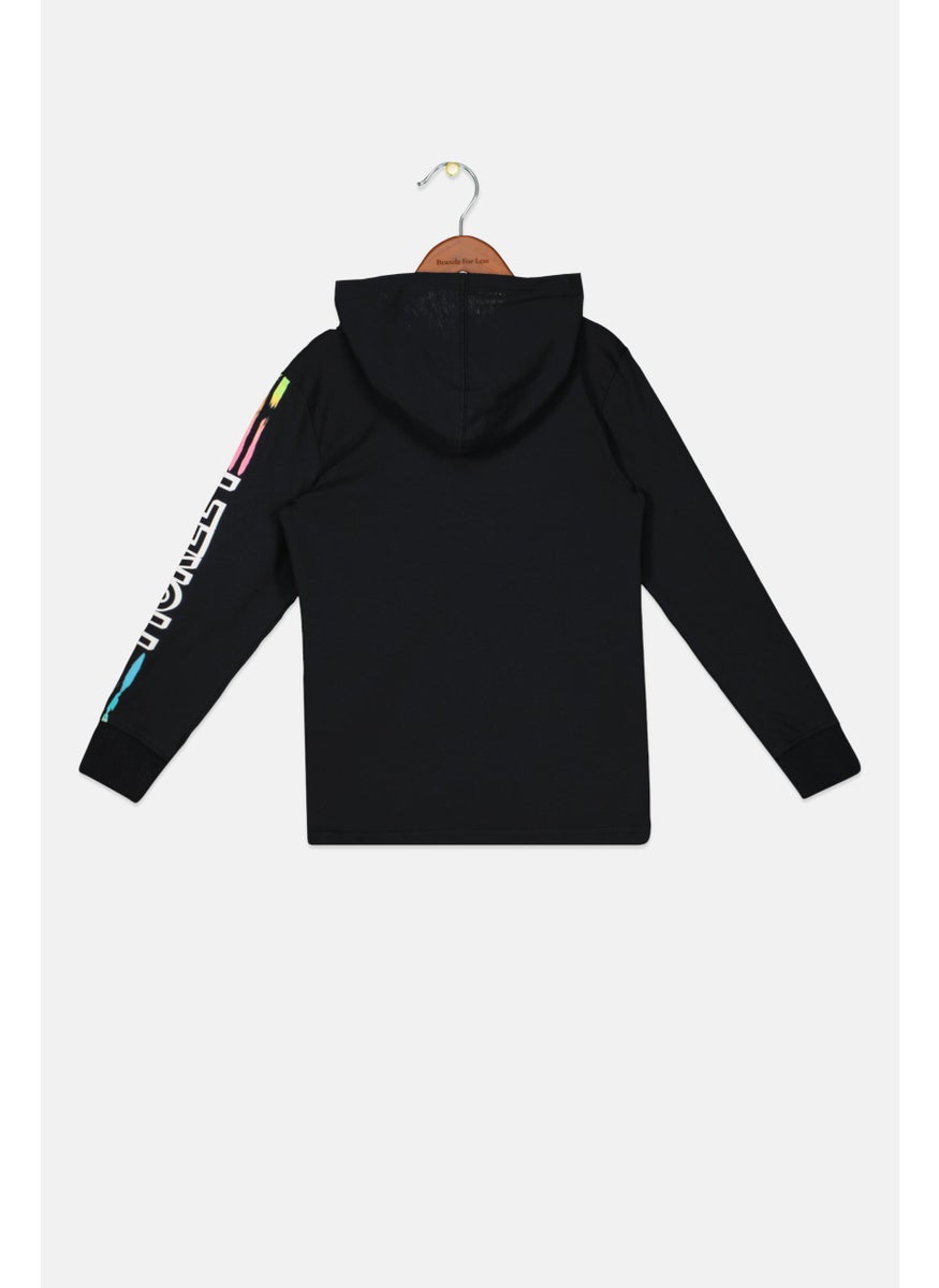 Hurley - Kids Boy Hooded Brand Logo Long Sleeve T-Shirt, Black Combo - Image 1