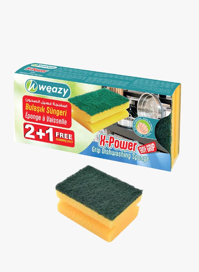 Weazy Xpower 3 Pieces Grip Scouring Sponge Yellow/Green - Image 1