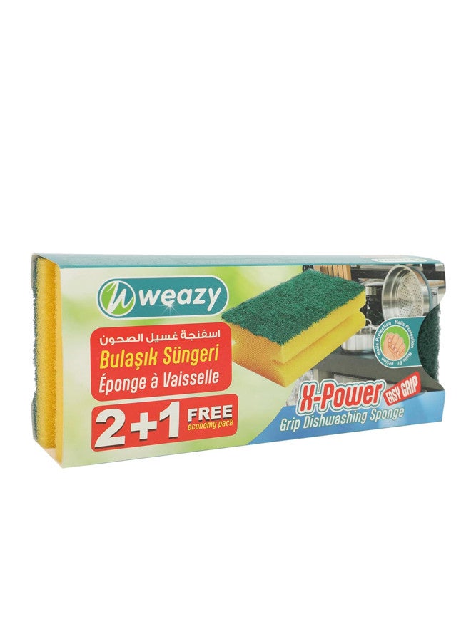 Weazy Xpower 3 Pieces Grip Scouring Sponge Yellow/Green - Image 3