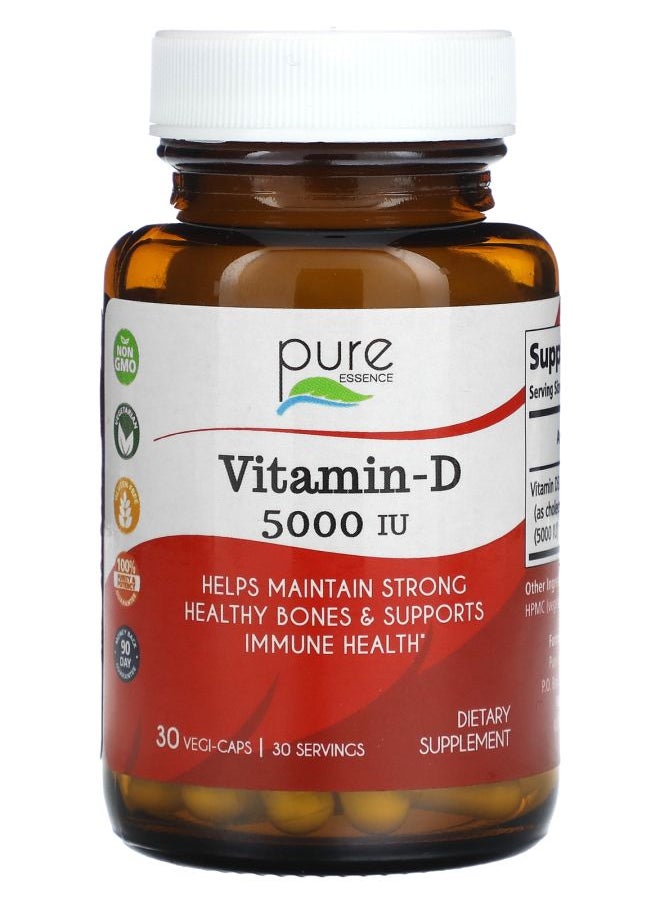 Pure Essence Vitamin-D 5000 IU 30 Vegi-Caps 