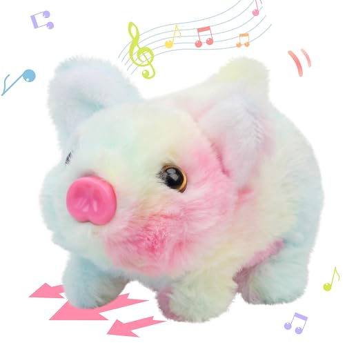 Hopearl Walking Piggy Pet Interactive Crawling Piglet Electronic Plush Toy Pig Oink Twitch Nose Wag Tail Animated Gifts for Toddlers Birthday Rainbow 8 - Image 1