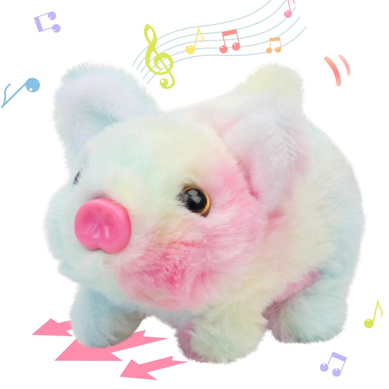 Hopearl Walking Piggy Pet Interactive Crawling Piglet Electronic Plush Toy Pig Oink Twitch Nose Wag Tail Animated Gifts for Toddlers Birthday Rainbow 8 - Image 3