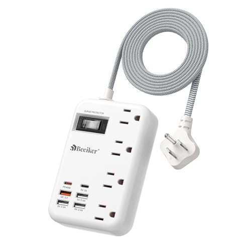 Beeiker 45W USB C Surge Protector Power Strip, Travel Power Strip with 6 USB(2 USB C) Ports and 4 Outlets,5Ft Flat Plug Braided Extension Cord, PD 45W Fast Charging for MacBook Laptops iPad Pro iPhone Samsung - Image 1