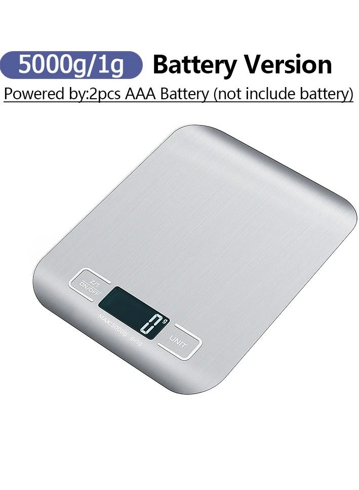 AROAQ Food Scale, Durable and Compact Kitchen Scale, LCD Display Stainless Steel Electronic Scale, Digital Multifunctional Weighing Scale For Food Diet Postal Balance, (5kg Silver, Battery Version) - Image 1